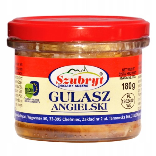 Konserwa gulasz angielski w słoiku, bez glutaminianu 180g SZUBRYT