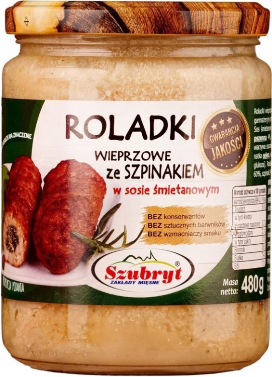 Roladki wieprzowe ze szpinakiem w sosie śmietanowym 480g Szubryt