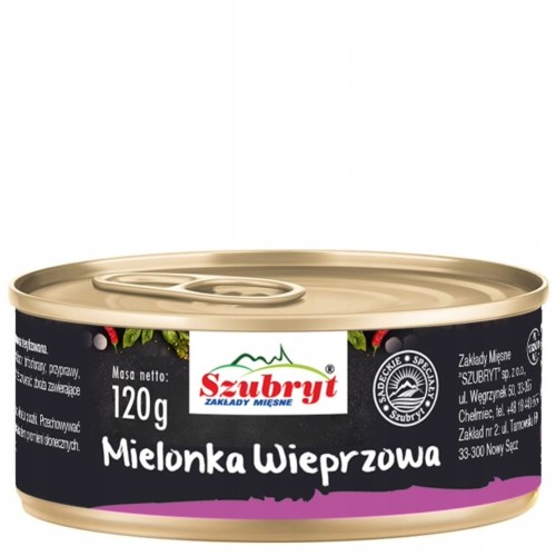 Konserwa mielonka wieprzowaa 120g Szubryt 91% mięsa poręczna i trwała
