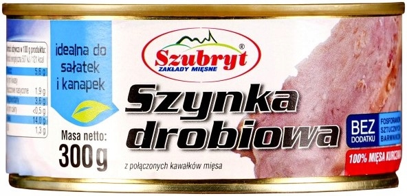 Szynka drobiowa 300 g konserwa Szubryt 100% z kurczaka